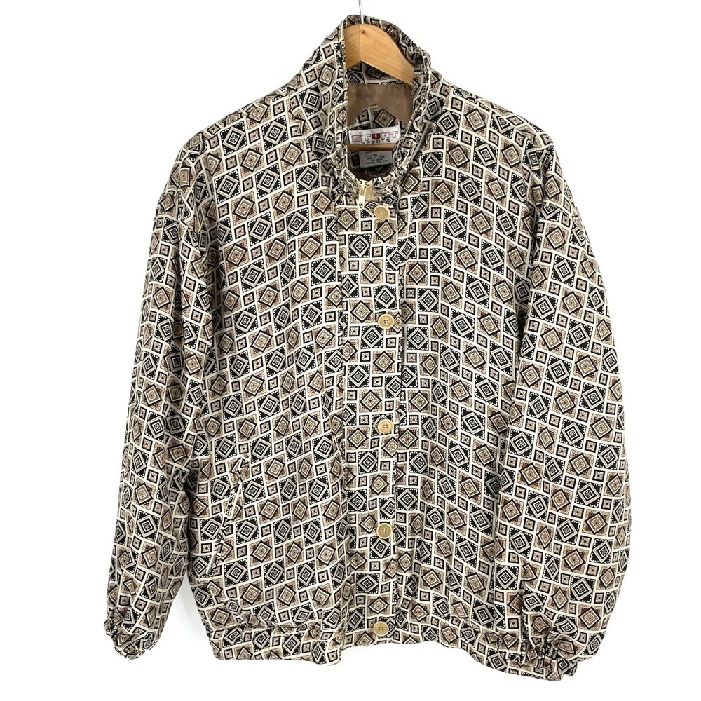 80s STUNT SPORTS XL 100% Silk Jacket Track Bomber Geometric Print Oversized - Picture 1 of 11